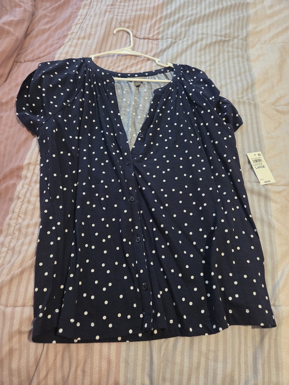Polka Dot Navy Button-Front Women's Top